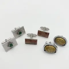 【ヴィンテージ】カフスボタン 3点セット 刻印あり 天然石風 レトロ まとめ売り