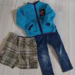 100センチ子供服3点フリースジャケット短パンデニムパンツまとめ売り