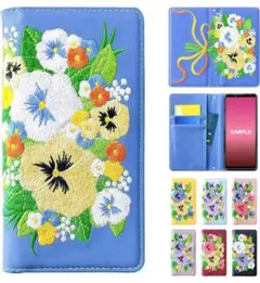 Xperia X Compact SO-02J 手帳型ケース 刺繍 ブルー