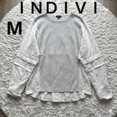 INDIVI 長袖レイヤードトップス ラメ入り　M グレー/ホワイトのサムネイル