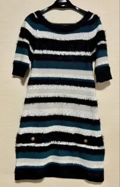 LANVIN en Bleuストライプ 半袖ワンピース フワフワ素材