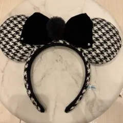 千鳥柄 カチューシャ ミニー ディズニーシー ディズニーランド 黒リボン
