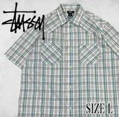 STUSSY ステューシー 半袖チェックシャツ L 水色 白 90s OLDのサムネイル