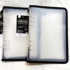 【大人気】6リングファイル A5ジップ付 ブラック 黒 ダイソー ２個