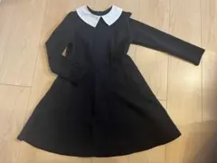 襟付き！黒の長袖フレアワンピース