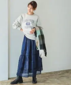 B:MING by BEAMS オーガンジー タック スカート ネイビー Mのサムネイル