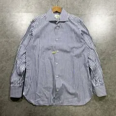 ほぼ新品【【LUIGI BORRELLI】ワイドカラーシャツ/ブルー/ストライプ