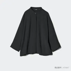 ドレープブラウス 七分袖 ブラック S UNIQLO
