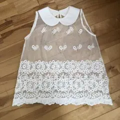 レース　ノースリーブ　ホワイト　お花刺繍