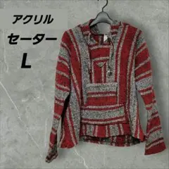 レディース セーター 【L 】レッド 赤 冬