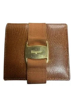 サルヴァトーレ フェラガモ 二つ折り財布 ヴァラリボン ブラウン ゴールド金具
