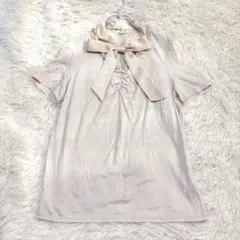 6970 良品✨トランスワーク ボウタイ 半袖カットソー L リボン フリル