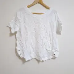 【2XL】大きいサイズ サイドボタン プルオーバー ブラウス ホワイト 白 半袖