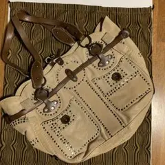 大大容量✨JAMIN PUECH スタッズ本革バック　アイボリーカッコいい❤️