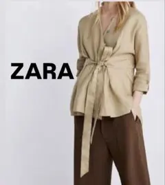 ZARA リネンブラウス 七分袖 リボン