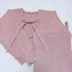 GRL リボンボレロ×キャミソールニットアンサンブル[k9255d] ピンク M