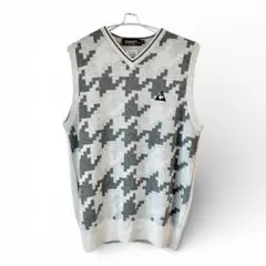 【未使用】ルコックゴルフ ニットベスト M グレー メンズ ゴルフウェア ロゴ