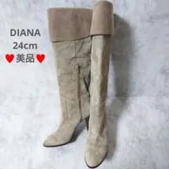 美品　DIANA ニーハイブーツ 24cm スエード ミルクココア ロングブーツ