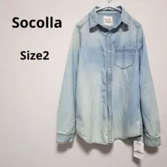 [タグ付未使用品]Socollaライトブルーデニム風ブリーチ加工シャツSize2のサムネイル