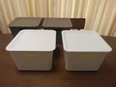収納ボックス　収納ケース　おもちゃ箱　4つ★蓋付き　茶　ブラウン　白　ホワイト