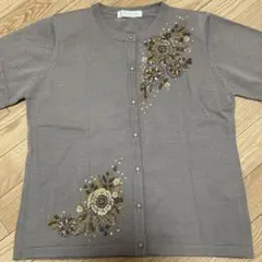 Carupa レトロビーズ刺繍 長袖カーディガン　肩パッド入り