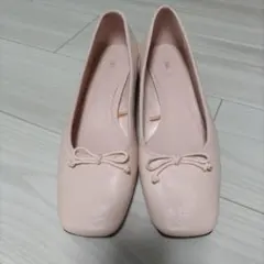 ZARA　リボン付きピンクパンプス 低ヒール