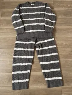 GELATO PIQUE グレー/ホワイト ストライプ ルームウェアセット L