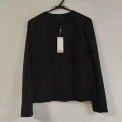 UNIQLO ノーカラージャケット ストライプ ブラック L