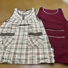 チェック柄　赤コットンエプロン2枚セット