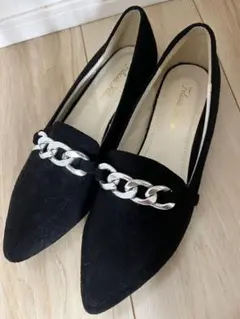 美品　フェリシアフェリーチェ　ブラック スエード チェーンパンプス