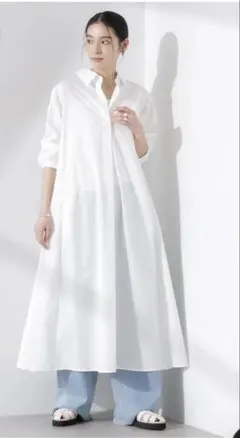 ホワイト シャツワンピース 長袖　nano universe