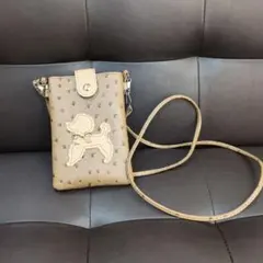 犬の刺繍付きスマホショルダーバッグ