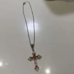 クロスネックレス レッドストーン シルバーカラー