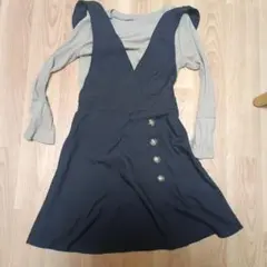 ネイビー Vネック ジャンバースカート&トップスセット