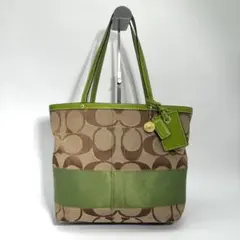 COACH シグネチャー トートバッグ ライトグリーン 汚れあり - メルカリ