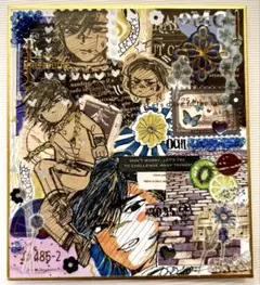 オリジナル手描き色紙コラージュイラスト