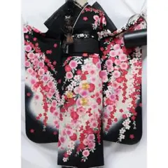 美品】振袖6点セット168cm◇黒ブラック系正絹成人式前撮りフルセット 
