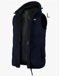 【美品】中綿ダウンベスト メンズ ダークブルー 撥水 防寒 軽量 L