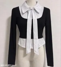 SHEIN MOD 襟付き切り替えエレガントトップス ネクタイリボン付き