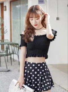 ★ドットビキニ水着★レディース　フレアスカート　体型カバー　☆Mサイズ☆