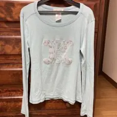 セリーヌの美品で上品ベビーブルーにロゴプリントがお洒落なTシャツ着用５回のサムネイル