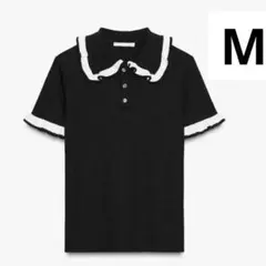 新品タグ付き ZARA ザラ ビジューポロセーター Mサイズ ブラック