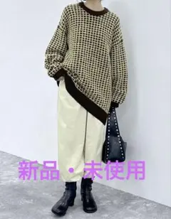 LEPSIM ジャガード柄ニットチュニック チェック柄 オーバーサイズニット