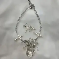 クロスモチーフ 淡水パールネックレス ピアスセット
