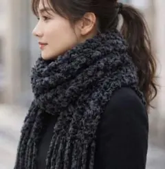 ファー風 マフラー グレー 大判 180cm ボリューム ストール 防寒 秋冬