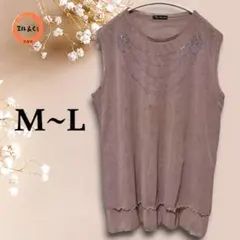 レディース　シースルーノースリーブブラウス　くすみピンク系　M〜L