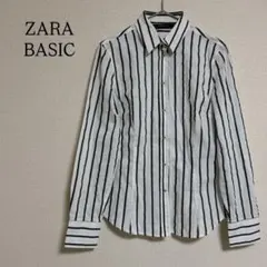 ザラベーシック 長袖シャツ ブラウス ストライプ トップス M ホワイト系 上品のサムネイル