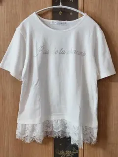 Mサイズ　しまむら　Blue Striveラインストーン裾レース 半袖Tシャツ