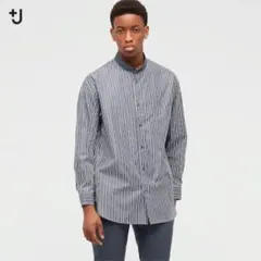 ユニクロ+J「スーピマコットンオーバーサイズスタンドカラーシャツ」ストライプ S