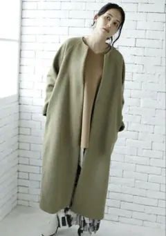 オズモーシス カラーレスラグランコート ロングコート ノーカラー